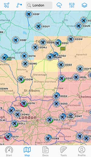 VFR flight weather shown according to GAFOR scheme and METAR / TAF