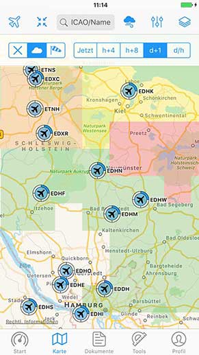 Flugwetter, Flugwetterprognosen, Sichtflugbedingungen gemäss GAFOR und Windprognosen.