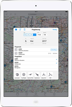 Exportiere Deine Flugideen direkt zu Garmin Pilot oder SkyDemon.